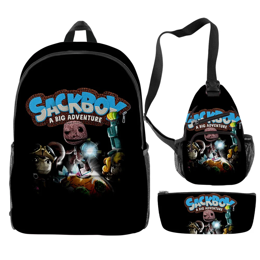 

Hip Hop Popular Funny Sackboy Game 3D Print 3pcs/Set pupil School Bags Travel Laptop Backpack Chest Bag Pencil Case