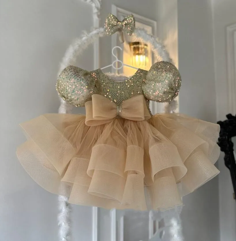 

Big Bow Gold Party Baby Girls Dress Toddler Tutu Sequin 1st Birthday Princess Dresses For Girl Wedding Prom Christmas Gown