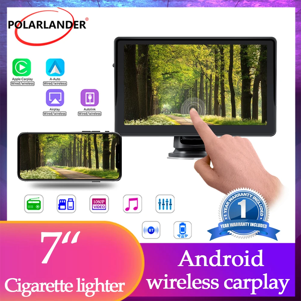 

Universal 7 Inch Touch Screen Stereo Multimedia Car Display Bluetooth5.0 Android Auto/Carplay Wireless For BMW Toyota Car