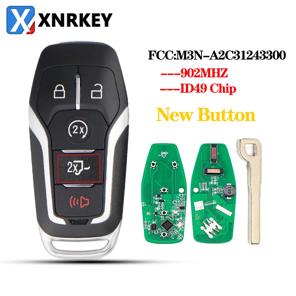 

XNRKEY New 5 Button Car Remote Key ID49 Chip 902Mhz FCC M3N-A2C31243300 for Ford Fusion Explorer edge Mustang 2013-2017 Car Key