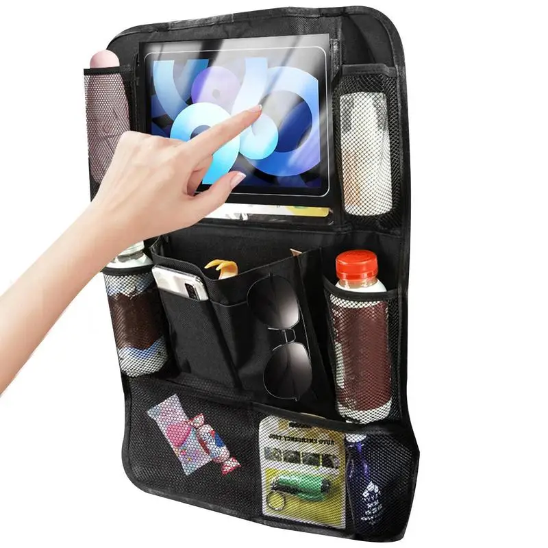 

Back Seat Organizers Multi-Pocket Back Seat Storage Bag Kick Mats Transparent Tablet Holder Road Trip Essentials And Travel