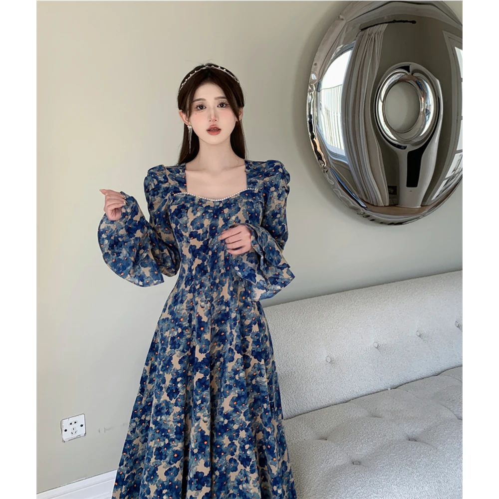 Vintage Floral Print Dresses for Women Beading Square Colalr Long Sleeve Slim A-line Casual Vestidos Female Spring Commute Frock
Vintage Floral Print Dresses for Women Beading Square Colalr Long Sleeve Slim A-line Casual Vestidos Female Spring Commute Frock