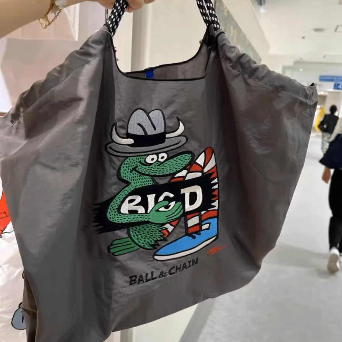 

Crocodile Embroidery Eco Tote Bags for Women Cartoon Large Shoulder Bag Designer Handbag Ball Rope Handle Recycle Shopper Purses