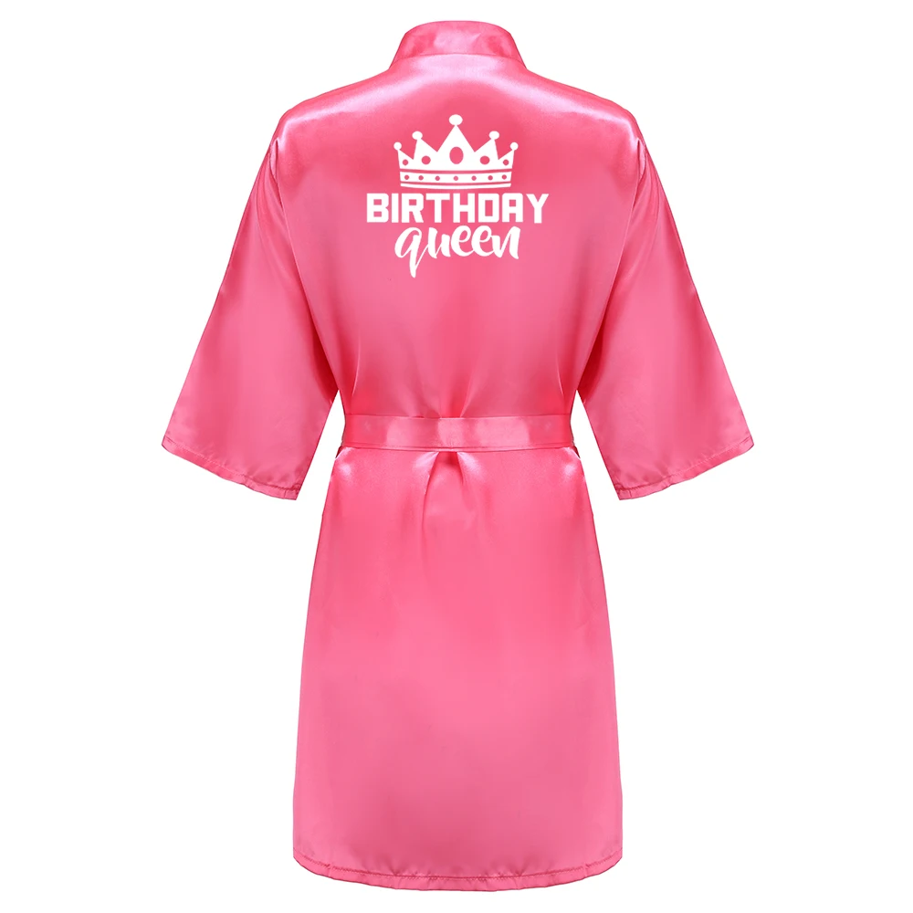 Birthday Party Queen Squad Robes Satin Pajamas Dressing Gown White Writing Kimono Rose Gold Bathrobe Birthday Party Queen Squad Robes Satin Pajamas Dressing Gown White Writing Kimono Rose Gold Bathrobe
