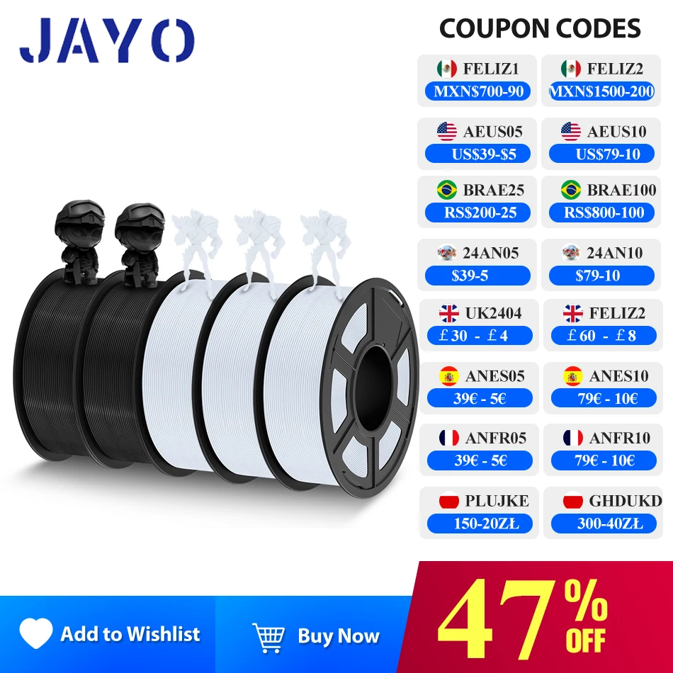 

JAYO PLA Filament 1.75mm High Speed PLA 3d Printer Filament 1.1KG For Bambu FDM 3D Printer Neatly Wound 3D Printing Materials