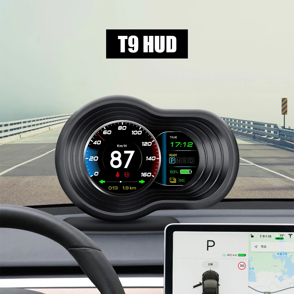 

For Tesla Model 3 Model Y Overspeed Alarm HUD Car Head Up Display Turn Signal 6 Alarm Functions Remaining Battery Speedometer