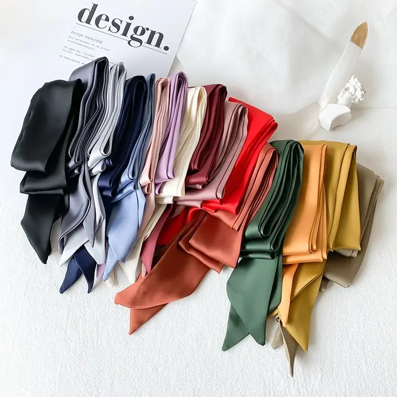 

Solid color thin narrow long small silk scarf retro multi-functional small scarf ribbon tie hair headwear bag ribbon woman