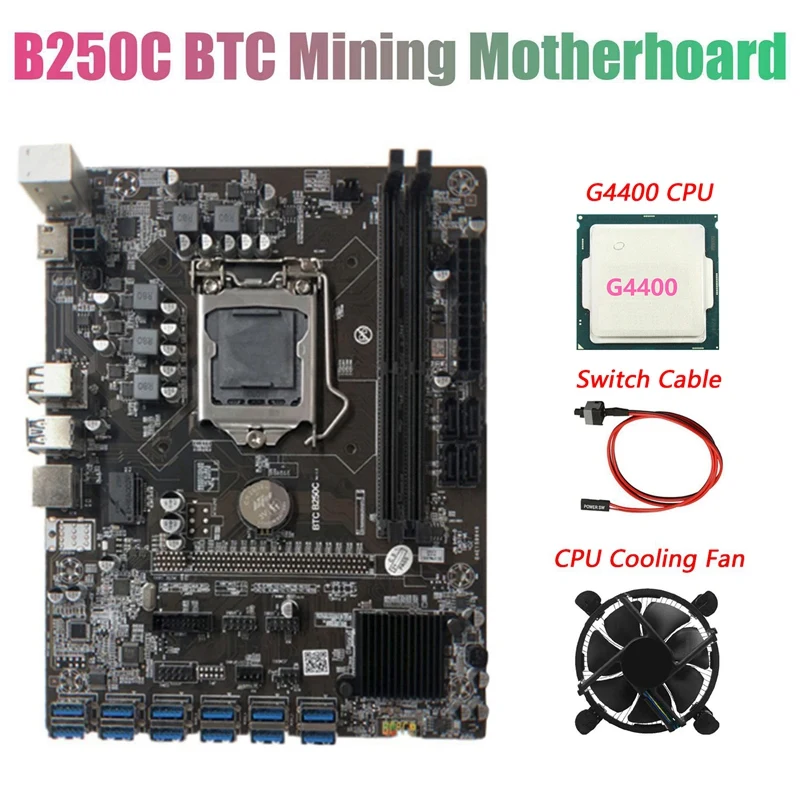 B250C BTC Mining Motherboard With G4400 CPU+Fan+Switch Cable 12XPCIE To USB3.0 GPU Card Slot LGA1151 Supports DDR4 RAM
B250C BTC Mining Motherboard With G4400 CPU+Fan+Switch Cable 12XPCIE To USB3.0 GPU Card Slot LGA1151 Supports DDR4 RAM