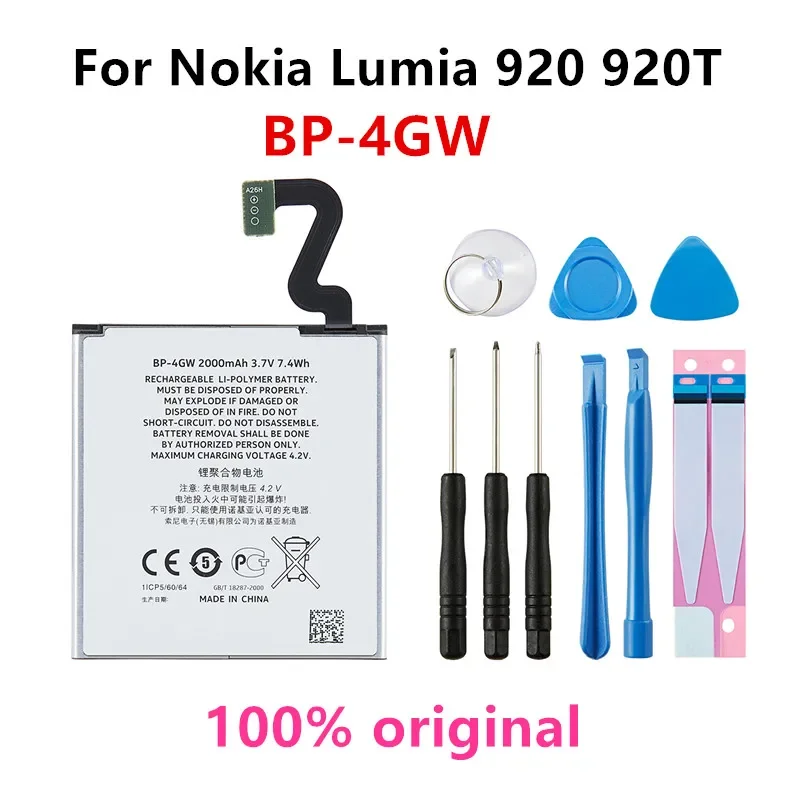 

Original BP-4GW 2000mAh Replacement Battery For Nokia Lumia 920 920T BP4GW/BP 4GW Li-Polymer Batteries + Free Tools