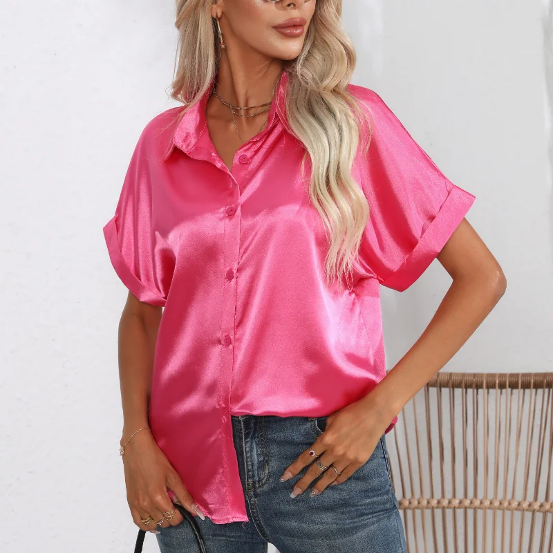 Summer Loose Satin Casual White Shirt Women Short Sleeve Button Up Silk Blouse Women Elegant Office Lady Solid Tops Blusas
Summer Loose Satin Casual White Shirt Women Short Sleeve Button Up Silk Blouse Women Elegant Office Lady Solid Tops Blusas