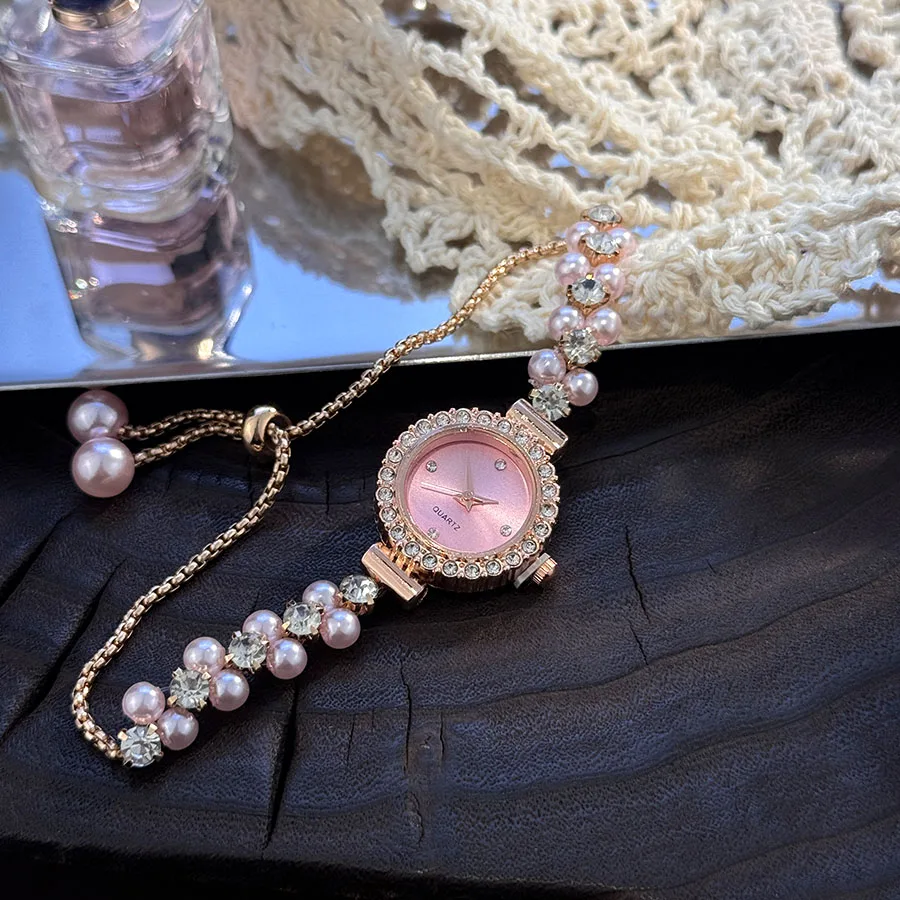 Double-Row Pearl Diamond-Encrusted Pull Rope Bracelet Women's Quartz Watch Romantic SweetStyle Fashion Luxury Niche Wristwatch Double-Row Pearl Diamond-Encrusted Pull Rope Bracelet Women's Quartz Watch Romantic SweetStyle Fashion Luxury Niche Wristwatch