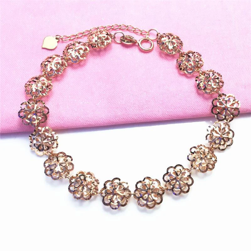 

585 Purple Gold Plated 14k Rose Gold Shiny Openwork Sunflower Bracelets for Women Fashion Classic Glamour Wedding Jewelry