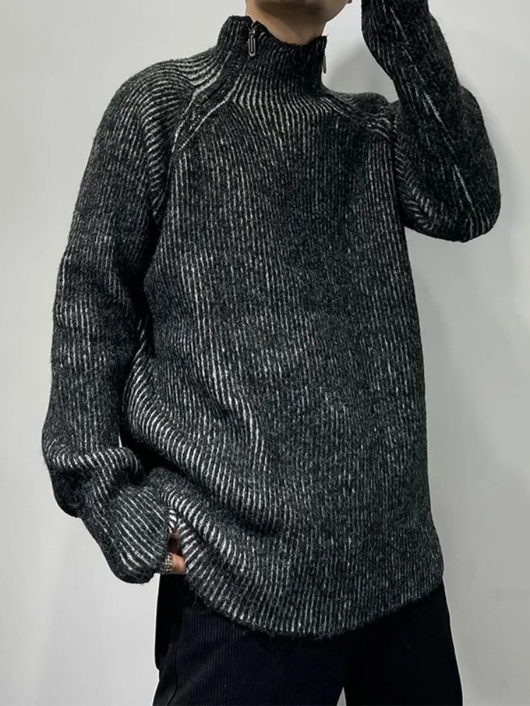 Gothic Striped Sweater Men Autumn Winter Stand Collar Pullover Loose Fit Vintage Long Sleeve Knitted Top Black Casual Sweaters
Gothic Striped Sweater Men Autumn Winter Stand Collar Pullover Loose Fit Vintage Long Sleeve Knitted Top Black Casual Sweaters