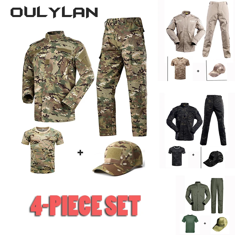 

NEW 2024 Tactical Cartoon Camouflage Suit Men Coat T-shirt Pants Hat Set Spring Autumn Outdoor Windbreak Training Clothing Set