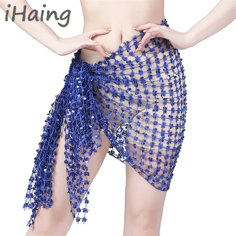 

Women Sparkly Sequins Tassel Belly Dance Hip Scarf Long Lesson Wear Skirt Waist Belt Wrap Rave Outfit Stage Costume Clothes Suit