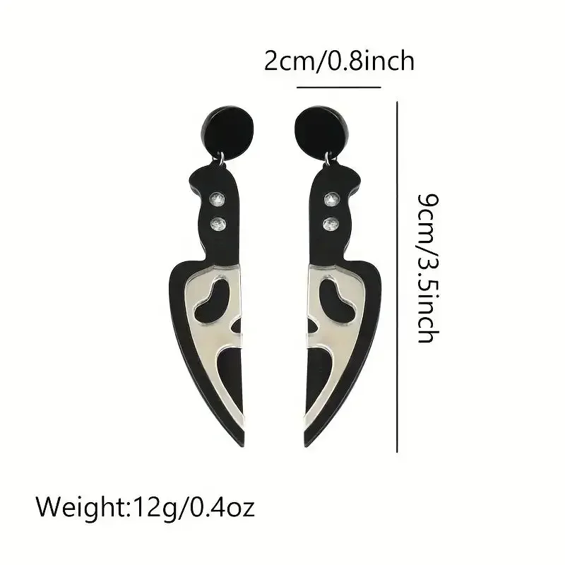 

Halloween Jewelry Knife Design With Ghost Pattern Dangle Earrings Retro Y2K Style Acrylic Jewelry Delicate Female Gift