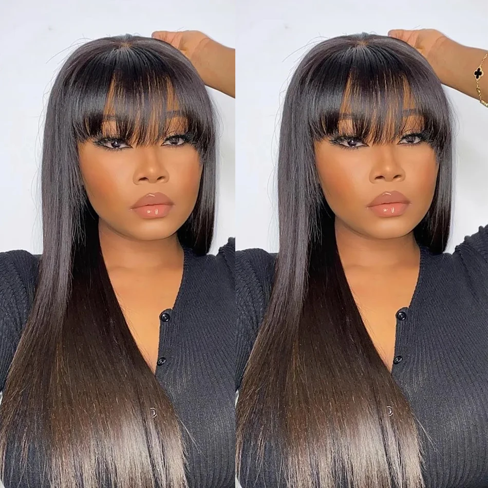 

3X1 Middle Part Lace Wig 100% Human Hair Glueless Wig Straight Human Hair Wigs With Bangs Wear And Go Glueless Human Hair Wig