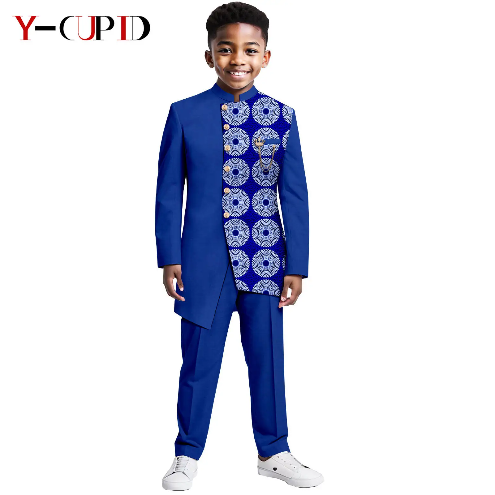 

African Clothes for Kids Formal Suits Boys Outfits Blazer Dashiki Print Top and Pant Sets Bazin Riche Children Outwear 2446042