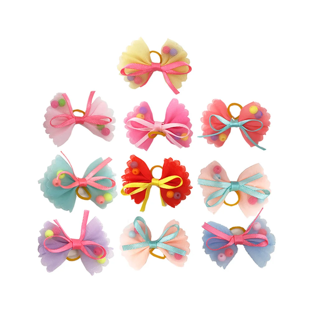 

10pcs Pet Hair Bands Lovely Bowknot Bowknot Beades Decor for Pets Cats Dogs (Mixed Color)