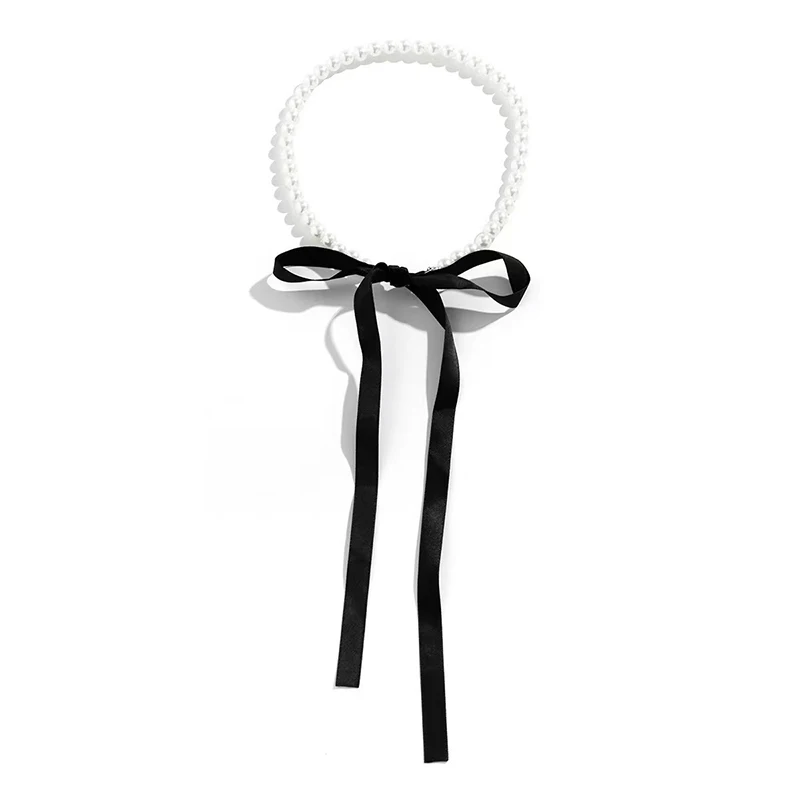 

1PC Fashion Elegant Velvet Ribbon Bowknot Choker Necklace For Women Goth Imitation Pearl Clavicle Chain Accessories