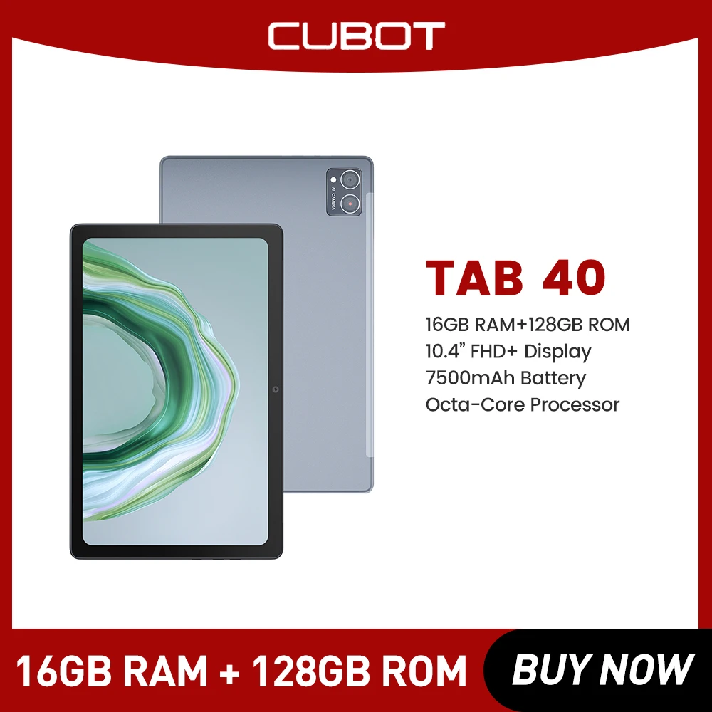 

Cubot TAB 40, 4G Tablet Android, 16GB RAM(8GB+8GB), 128GB ROM, 10.4" FHD+ Screen, Octa-Core, 7500mAh, OTG, WIFI