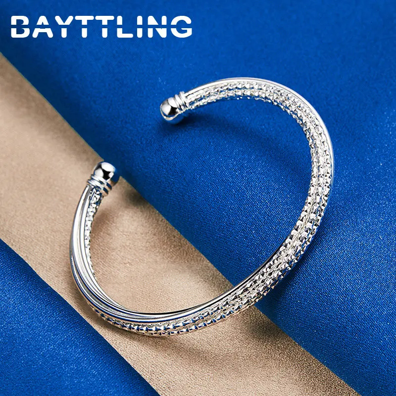 

New 925 Sterling Silver Fine Twisted Open Bangle Bracelet For Women Fashion Charm Engagement Wedding Jewelry