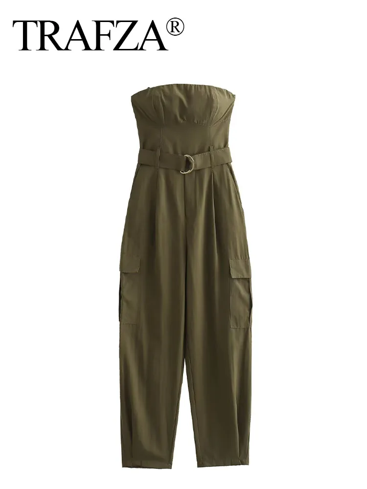 TRAFZA Summer Casual Jumpsuit For Women 2023 Solid Color Strapless Sleeveless Pockets Belt Zipper Female Streetwear Clothing
TRAFZA Summer Casual Jumpsuit For Women 2023 Solid Color Strapless Sleeveless Pockets Belt Zipper Female Streetwear Clothing