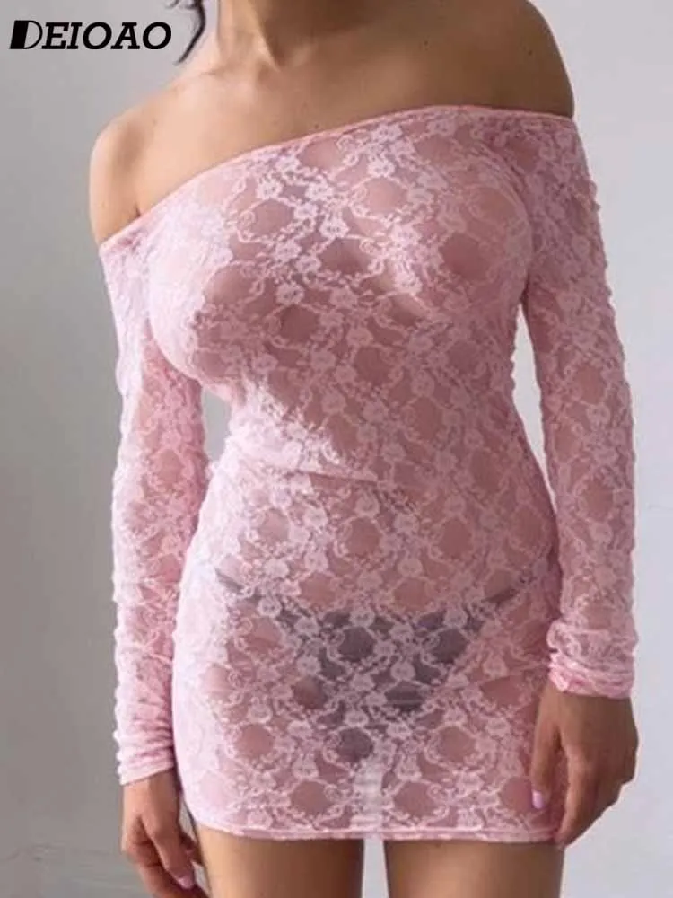 Deioao See-through Lace Long Sleeve Boat Neck Corset Sexy Mini Beach Dress For Women 2024 Summer New Fashion Pink Hot Girl Dress
Deioao See-through Lace Long Sleeve Boat Neck Corset Sexy Mini Beach Dress For Women 2024 Summer New Fashion Pink Hot Girl Dress