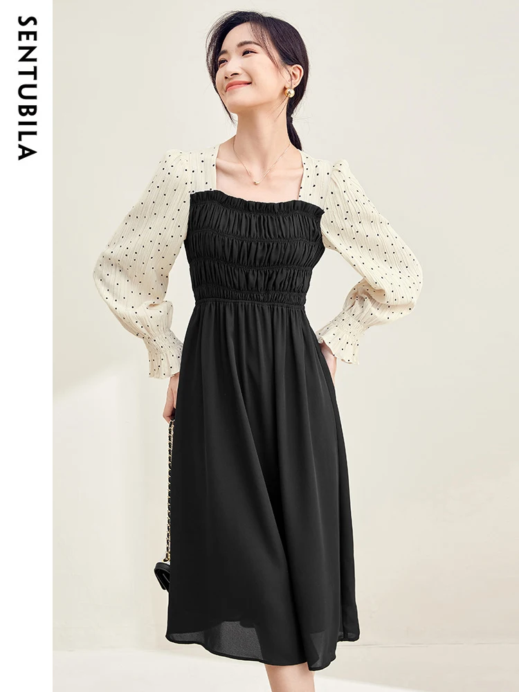 SENTUBILA Polka Dot Patchwork Chiffon Dress Women Spring Autumn New Elegant Chic Temperament Black French Lady Dresses 133L50841
SENTUBILA Polka Dot Patchwork Chiffon Dress Women Spring Autumn New Elegant Chic Temperament Black French Lady Dresses 133L50841