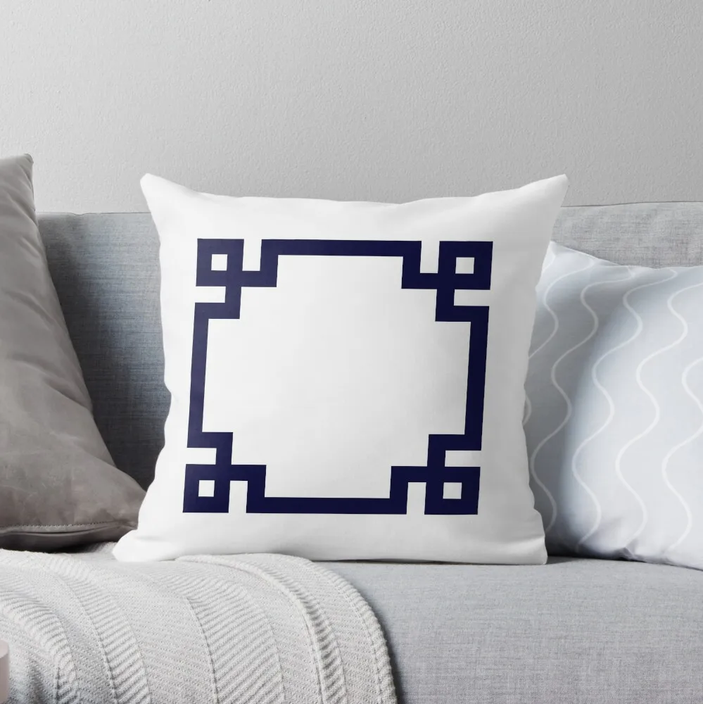 

Navy Blue Greek Key Square On White Throw Pillow Decorative Cover For Living Room Pillowcases Cushion Covers Sofa Couch Cushions