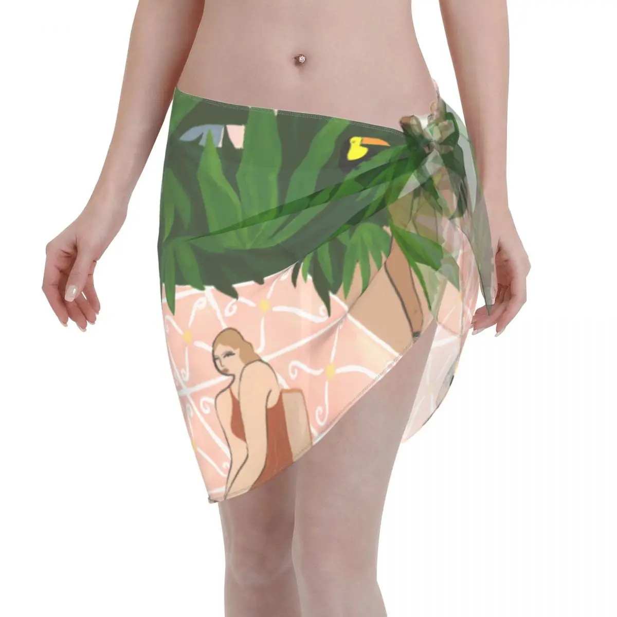 

Jungle Art Women Beach Cover Up Wrap Chiffon Swimwear Pareo Sarong Beach Wear Casual Tropical Bikini Cover Ups Skirt Swimsuit