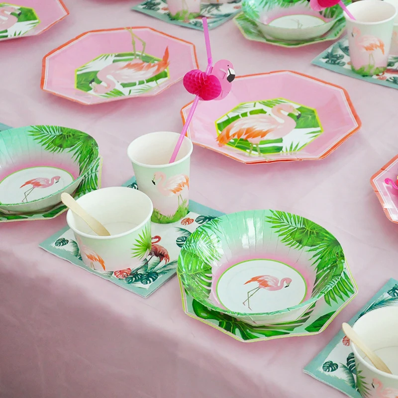 

8Pcs Cartoon Flamingos Paper Plates Tableware Wedding Decoration Party Event Disposable Dinnerware Birthday Festival Supplies