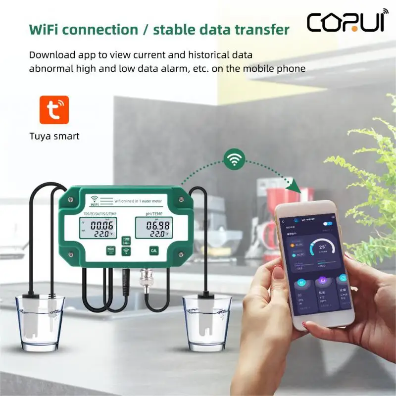CORUI Tuya UK US EU Smart Water Quality Control Meter PH TDS EC Salinity S.g. Temp WIFI APP Aquarium Tester ATC Monitor Online
CORUI Tuya UK US EU Smart Water Quality Control Meter PH TDS EC Salinity S.g. Temp WIFI APP Aquarium Tester ATC Monitor Online