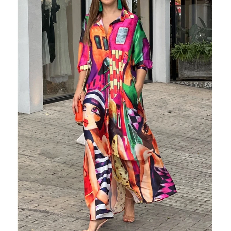 Women Shirt Dress Summer Autumn Loose Floral Print Slit Dress Women's Casual Long Sleeve Single Breasted Turn-down Collar Dress
Women Shirt Dress Summer Autumn Loose Floral Print Slit Dress Women's Casual Long Sleeve Single Breasted Turn-down Collar Dress