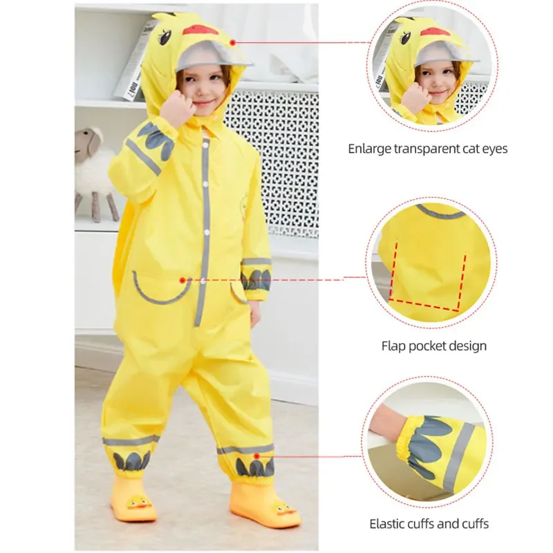 

impermeável da moda qian para crianças, roupa com capuz, 2-9 anos, peça única, casaco de chuva para rondas