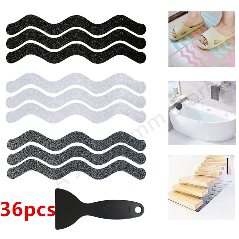 

36pcs S-type Anti Slip Bath Grip Stickers Non-Slip Pad Flooring Tape Mat Bathtub Decals for Bathroom Tub Stairs Safety Strips