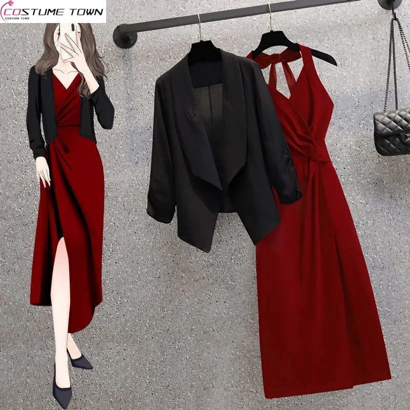 2023 Spring/Summer Korean Version New Temperament High Sense Suit Top Fashion Strap Dress Slim Two Piece Set
2023 Spring/Summer Korean Version New Temperament High Sense Suit Top Fashion Strap Dress Slim Two Piece Set