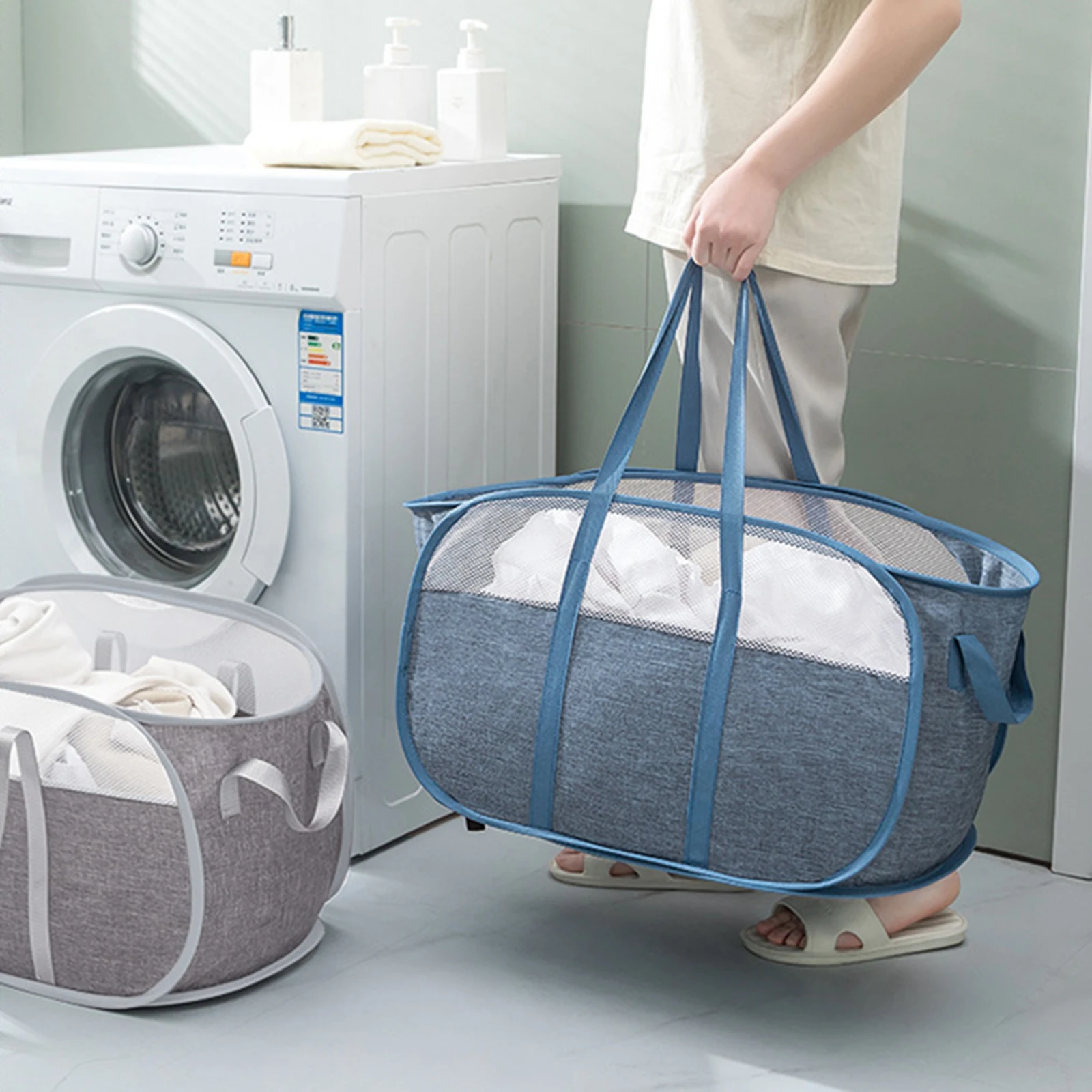 Mesh Laundry Baskets Collapsible and Portable Clothes Washing Laundry Hampers with Reinforced Carry Handles for Home
Mesh Laundry Baskets Collapsible and Portable Clothes Washing Laundry Hampers with Reinforced Carry Handles for Home