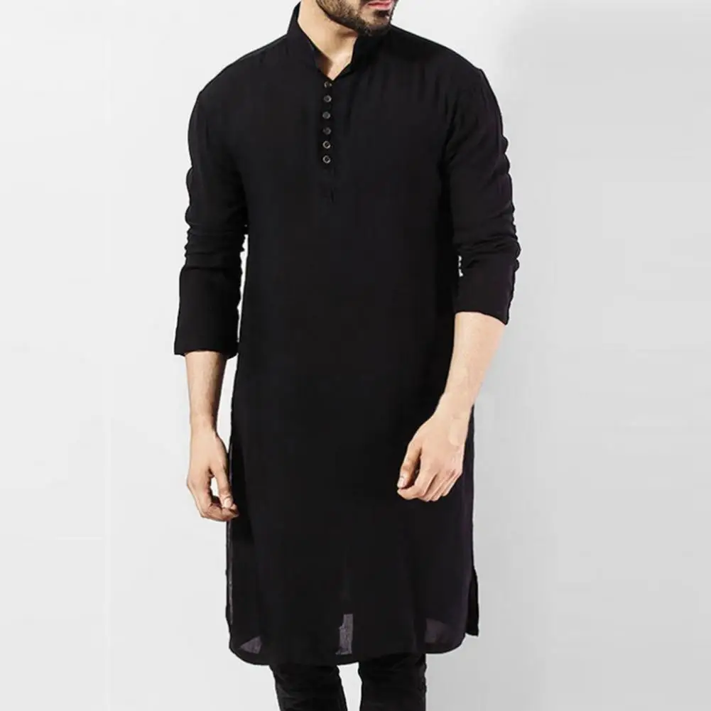 

Men Shirt Long Sleeve Button Placket Soft Long Robes Traditional Shirt Islamic Clothing For Muslim Arabic Arab Shirt Jubba Thobe