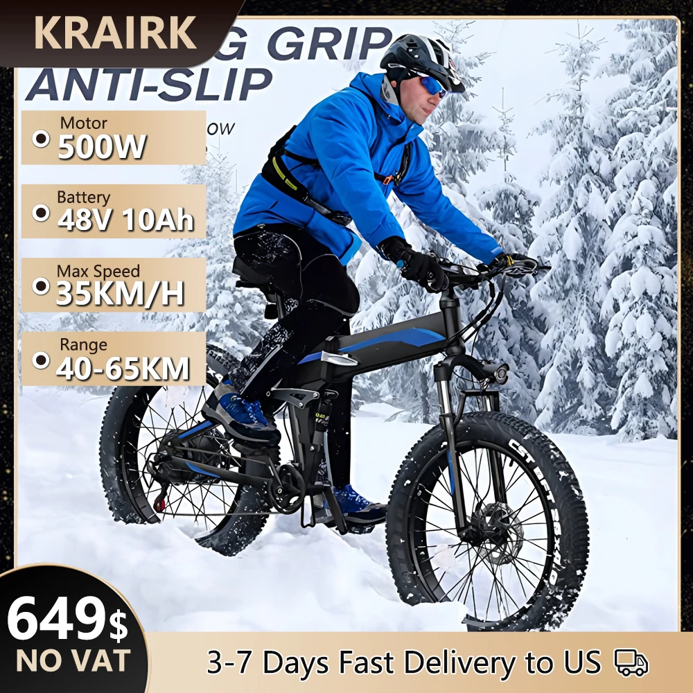 

K5F 500W Adults Electric Bike 35km/h Max Speed 48V 10Ah Battery 26 inch Fat Tire Electric Bicycle Snow Beach MTB Mountain EBike