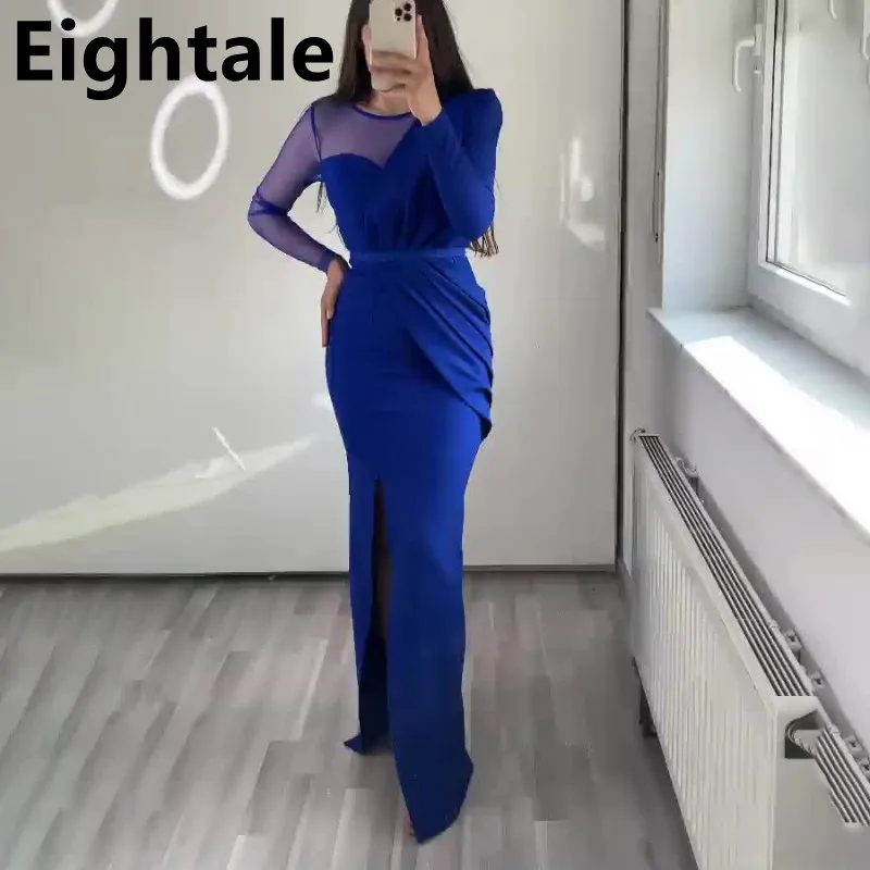 Eightale Royal Blue Mermaid O Neck Long Sleeve Satin Evening Dress 2022 Pleats Side Slit Women Formal Party Gown
Eightale Royal Blue Mermaid O Neck Long Sleeve Satin Evening Dress 2022 Pleats Side Slit Women Formal Party Gown