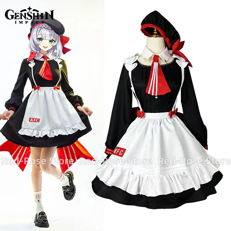 

Genshin Impact x KFC Noelle Cosplay Costume Women Maid Lolita Dress With Hat Halloween Carnival Outfit геншин импакт косплей