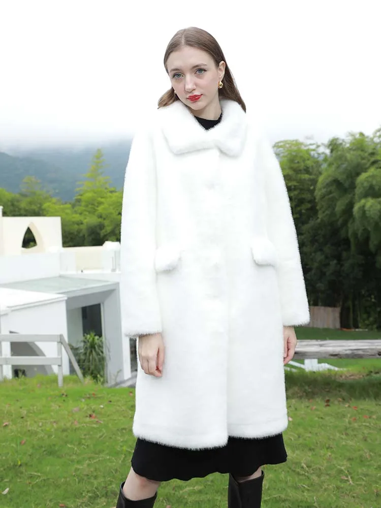 

Осенне-зимнее Новое Элегантное женское пальто с мехом в сочетании с экологически чистым и теплым белым мехом