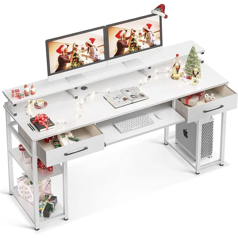 Computer Desk, 63'' Office Desk with Keyboard Tray, Writting Desk with Drawers and Monitor Stand, Study Table with CPU Stand
Computer Desk, 63'' Office Desk with Keyboard Tray, Writting Desk with Drawers and Monitor Stand, Study Table with CPU Stand