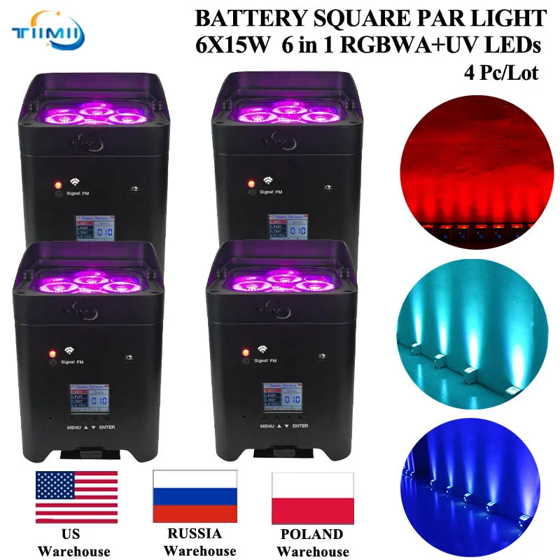 4Pcs Par 6x15w RGBWA UV 6 in1 Wireless Battery Powered Led Uplights Wifi App Dmx Led Par Lights For Wedding ChurchFlightcase
4Pcs Par 6x15w RGBWA UV 6 in1 Wireless Battery Powered Led Uplights Wifi App Dmx Led Par Lights For Wedding ChurchFlightcase