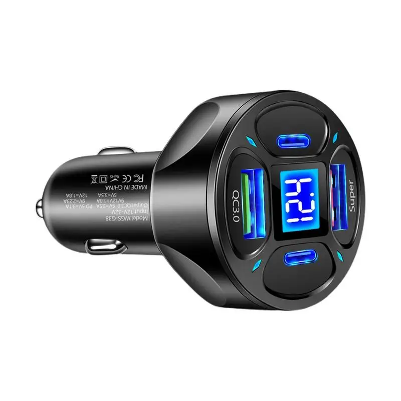 

USB Car Charger Adapter Cigarette Lighter LED Voltmeter Mobile Phone Charger Smart Dual USB 2 Type C 66W Quick Chargers