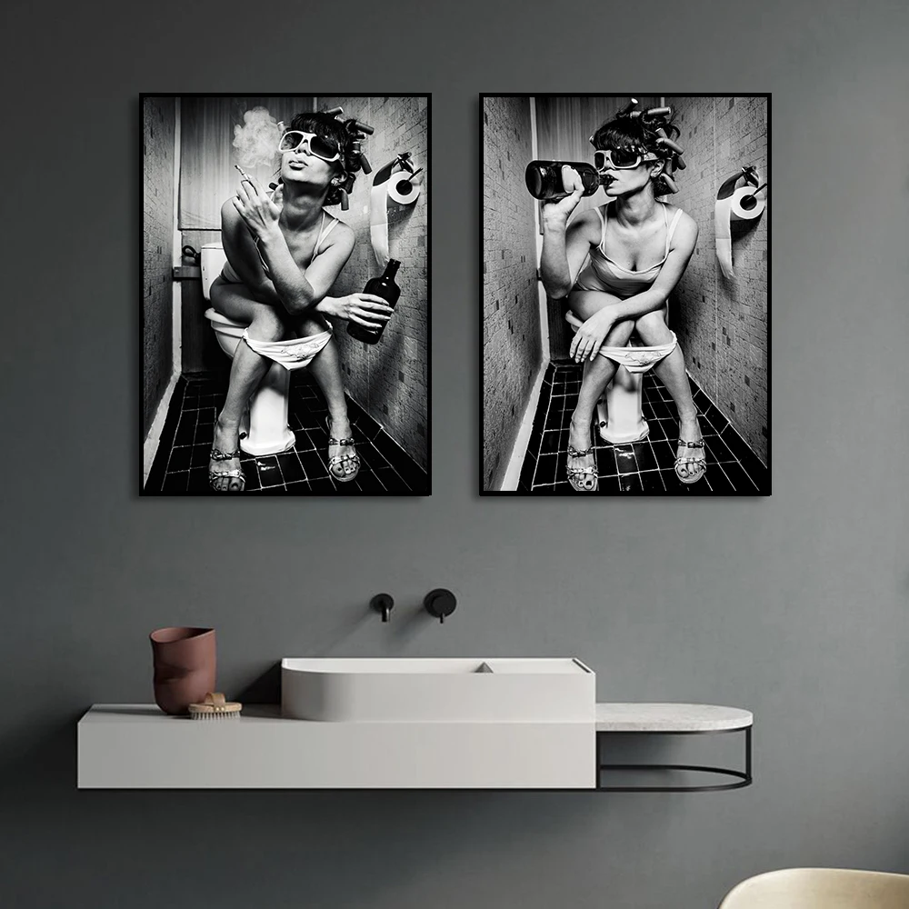 Toilet Smoking Girl Canvas Poster Black White Woman Drinking Art Painting Bathroom Decoration Mural for Home Wall Decor Pictures
Toilet Smoking Girl Canvas Poster Black White Woman Drinking Art Painting Bathroom Decoration Mural for Home Wall Decor Pictures