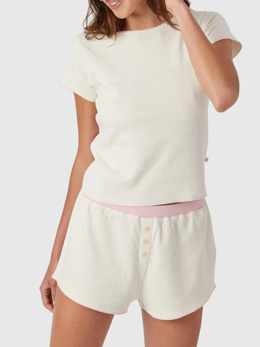 New Women's Summer Loungewear Set Flower/Heart Print Short Sleeve T-Shirt with Elastic Waist Button Shorts Casual Clothes
New Women's Summer Loungewear Set Flower/Heart Print Short Sleeve T-Shirt with Elastic Waist Button Shorts Casual Clothes