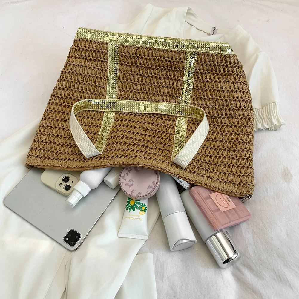 Sequin Crochet Beach Tote - Sparkly Straw Shopping Bag 8 S76cbfde8958a4b9aaa91a594d2ad52caA