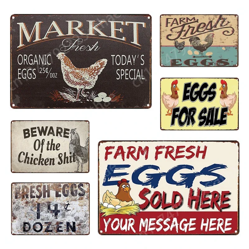 

Fresh Eggs Metal Tin Sign Farm Door Market Chicken Coop Vintage Wall Art Decor Iron Painting Posters Farmhouse Decoration Plaque